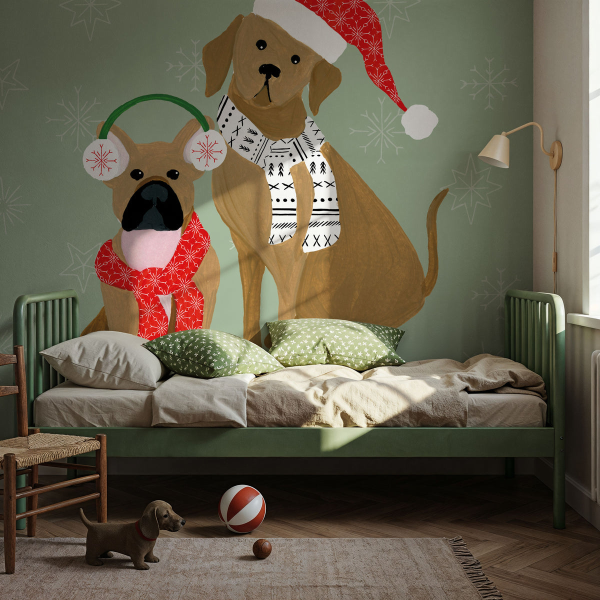 Puppy It's Cold Outside II Mural Wallpaper - room preview 02