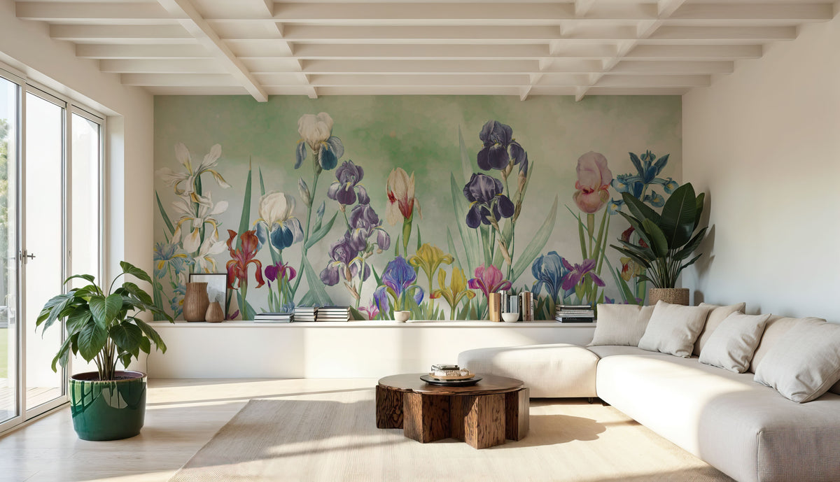 Iris Field Green Mural Wallpaper - room preview 02