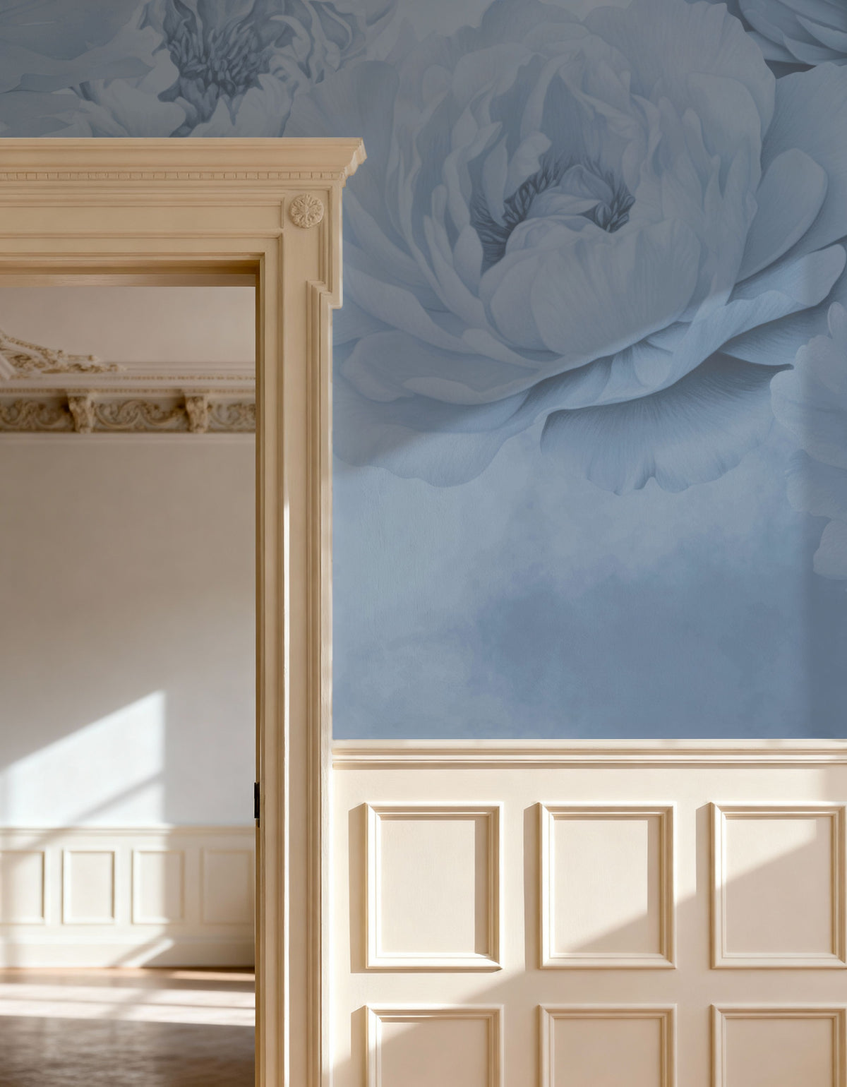 Transcendent Peony, Periwinkle Mural Wallpaper - room preview 02