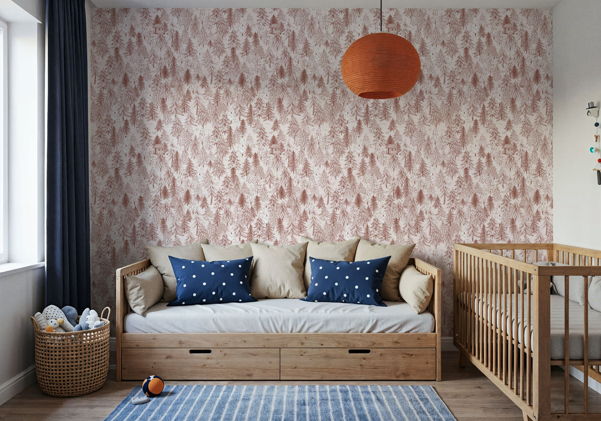 Forest Cabins, Terracotta Mural Wallpaper - room preview 02