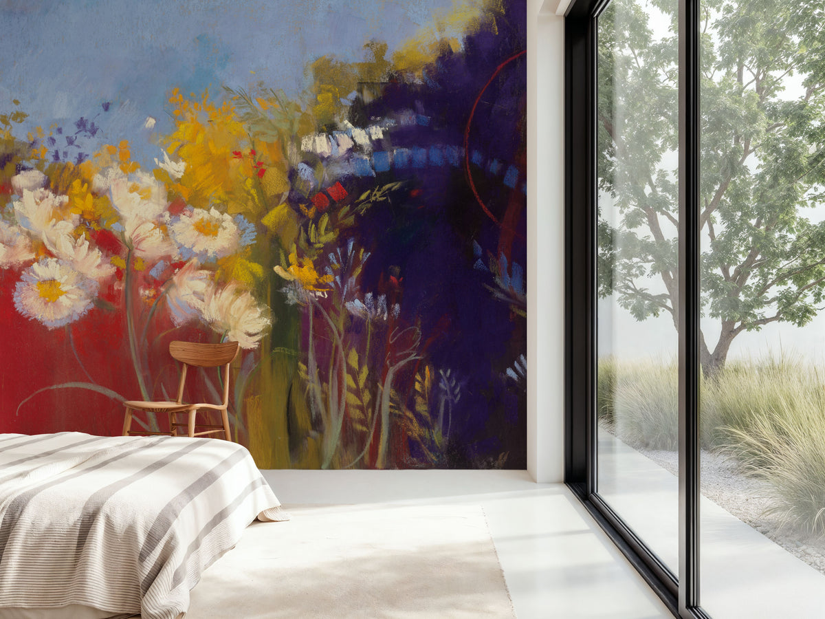 Contemporary Meadow Red Mural Wallpaper - room preview 02