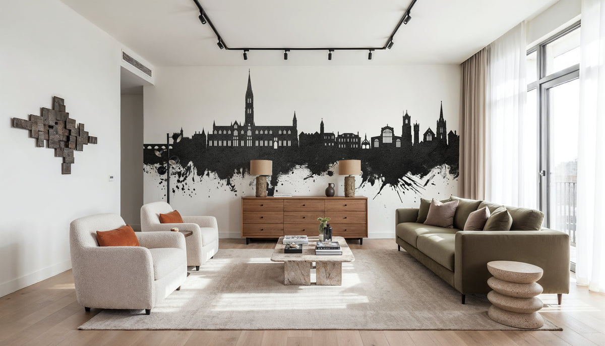 Salisbury England Skyline Black & White Mural Wallpaper - room preview 02