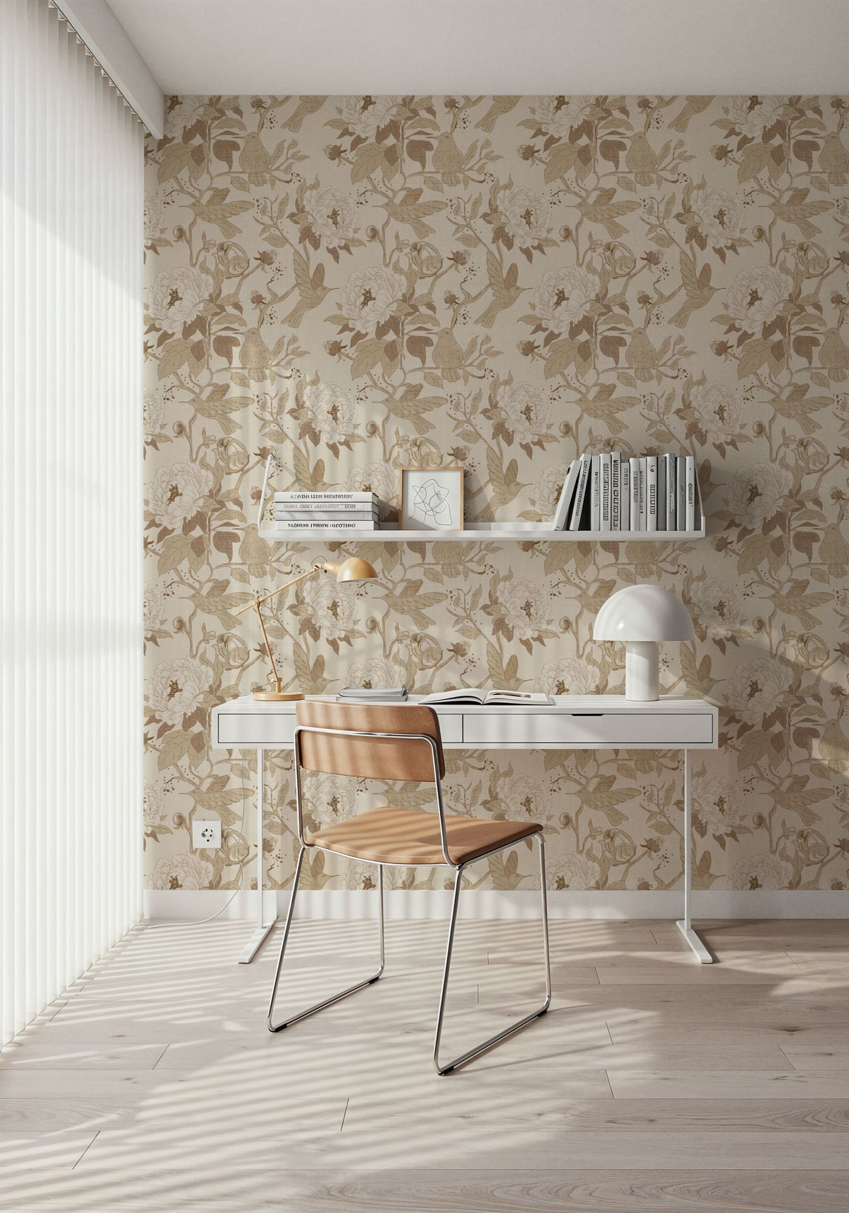 Peony Toile, Beige Mural Wallpaper - room preview 02