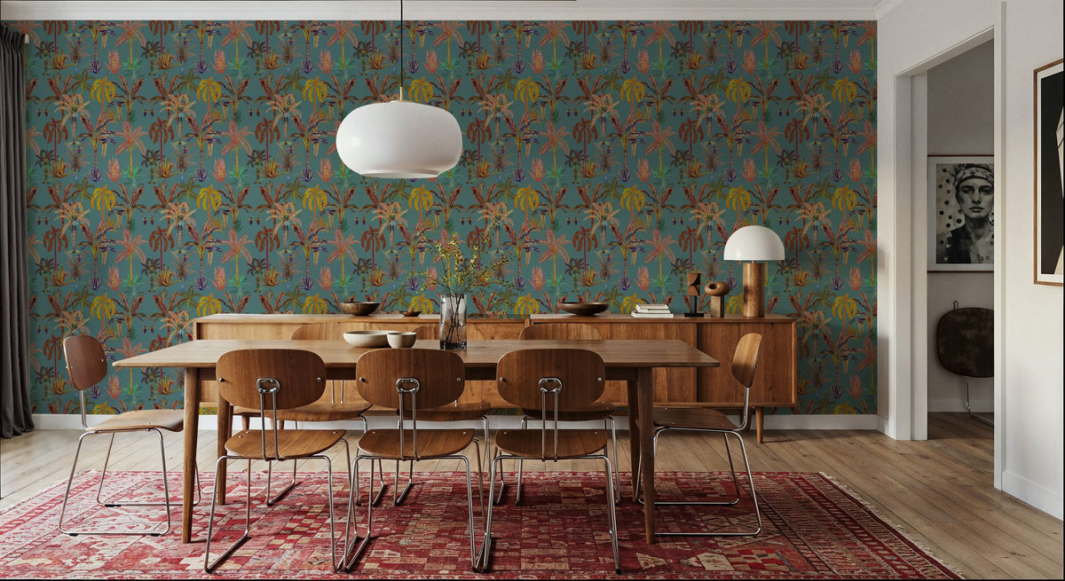 Statement Palms Petite, Turquoise Mural Wallpaper - room preview 02
