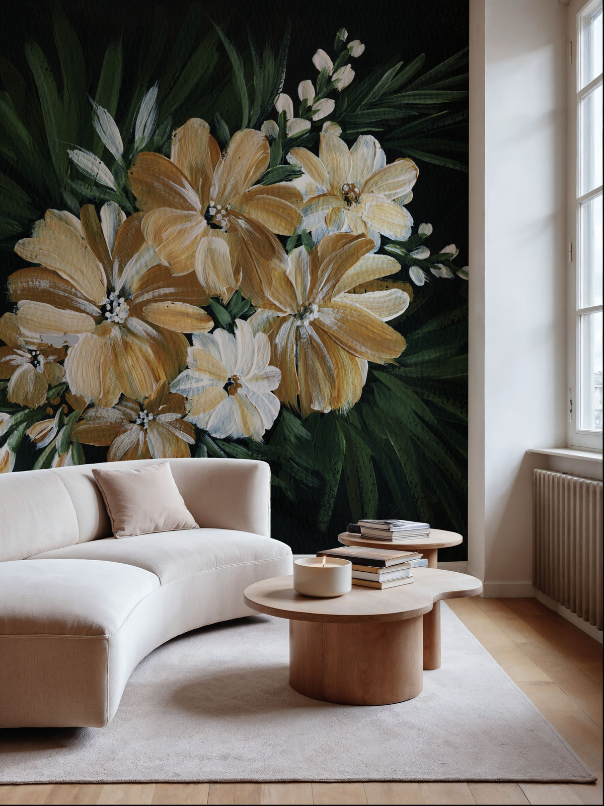 Moody Golden Florals Mural Wallpaper - room preview 02