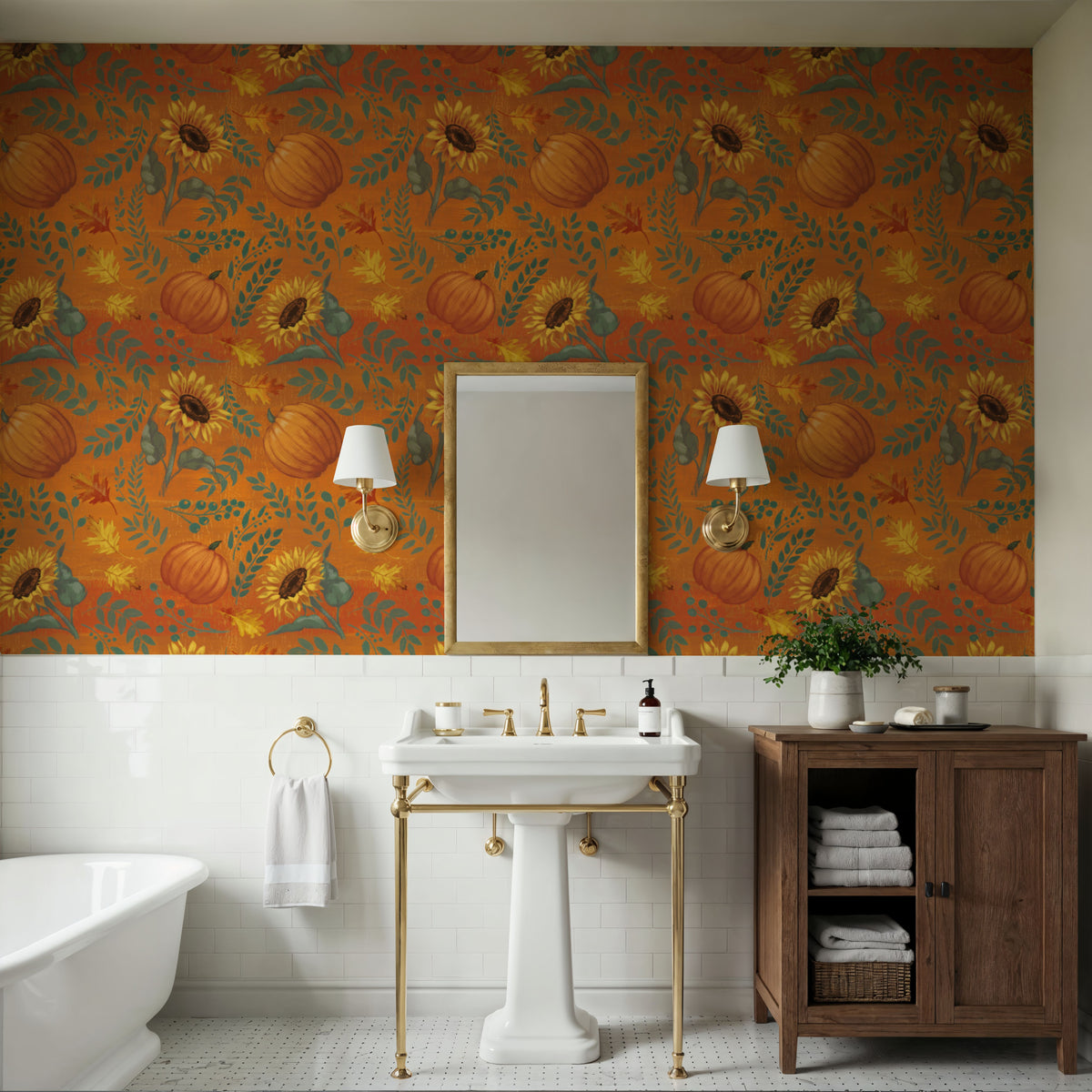 Pumpkin Harvest Orange Mural Wallpaper - room preview 02