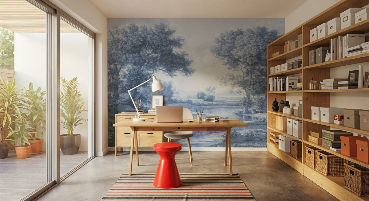Riverbank Oak Landscape, Blues Mural Wallpaper - room preview 02