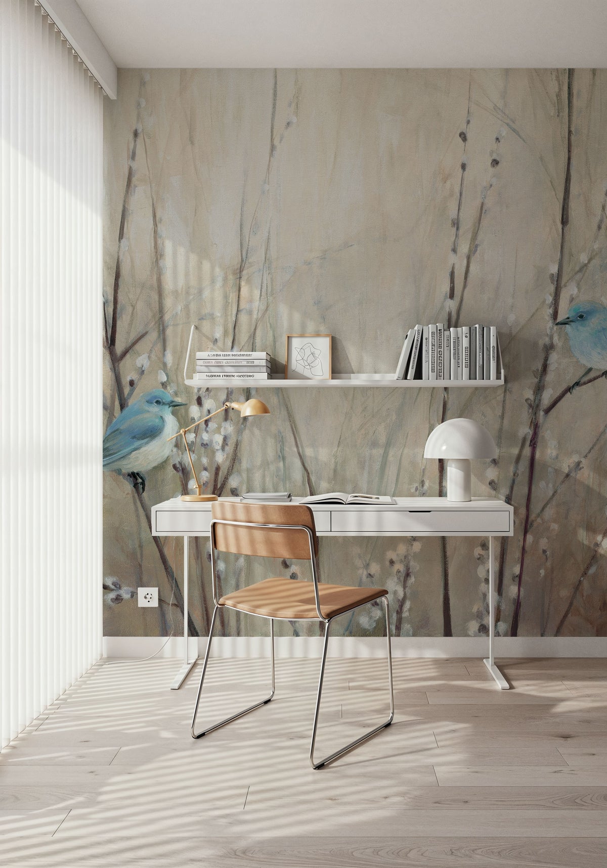 Pretty Birds Neutral Mural Wallpaper - room preview 02