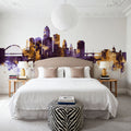 Des Moines Iowa Skyline Purple & Gold Mural Wallpaper - room preview 02
