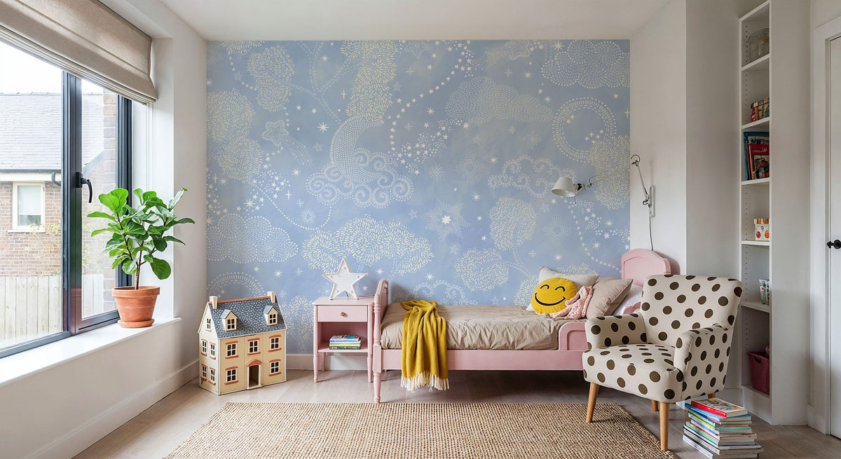 Moonlit Sky, Baby Blue Mural Wallpaper - room preview 02