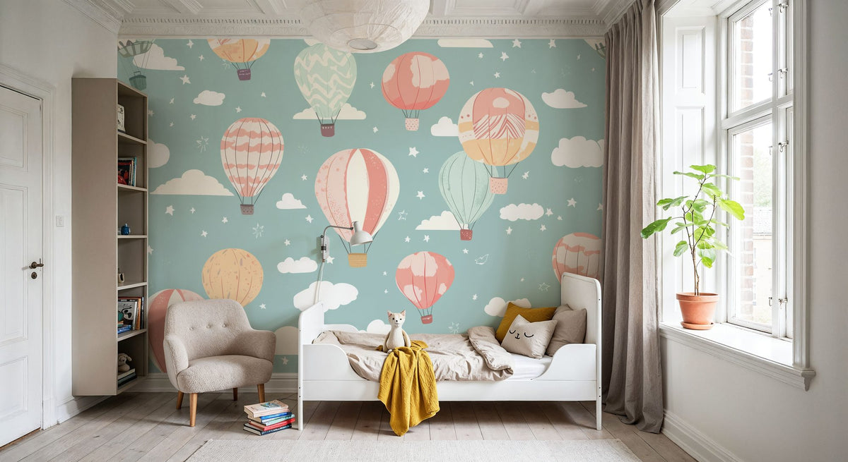 Hot Air Balloon Cloudy Mural Wallpaper - room preview 02