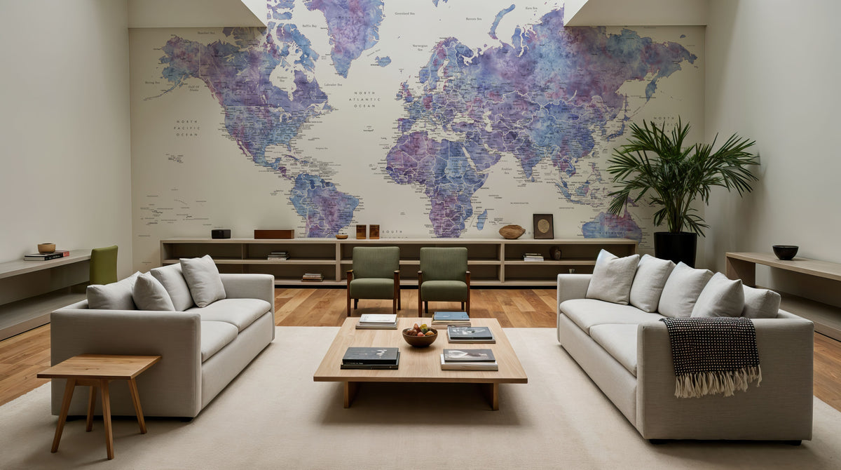 World Map Cities - Raul Mural Wallpaper - room preview 02