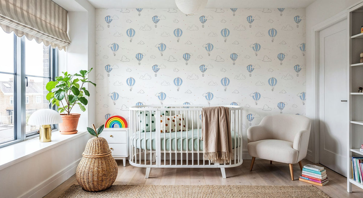 Petite Hot Air Balloons, Sky Blue Mural Wallpaper - room preview 02