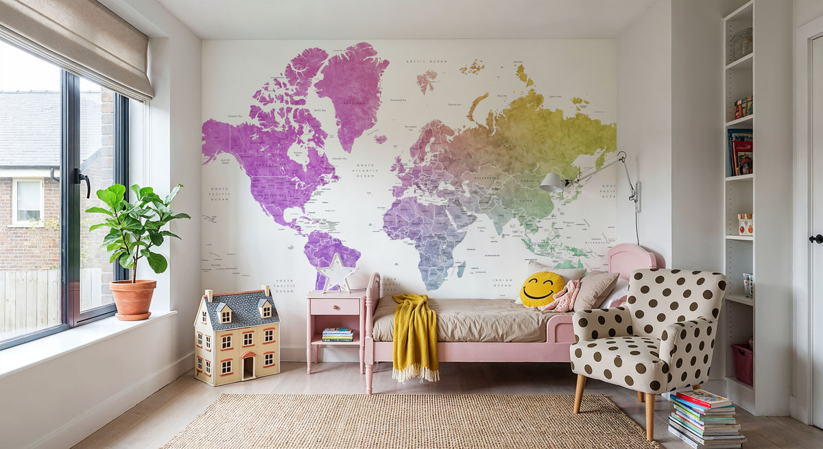 World Map - Leo Mural Wallpaper - room preview 02