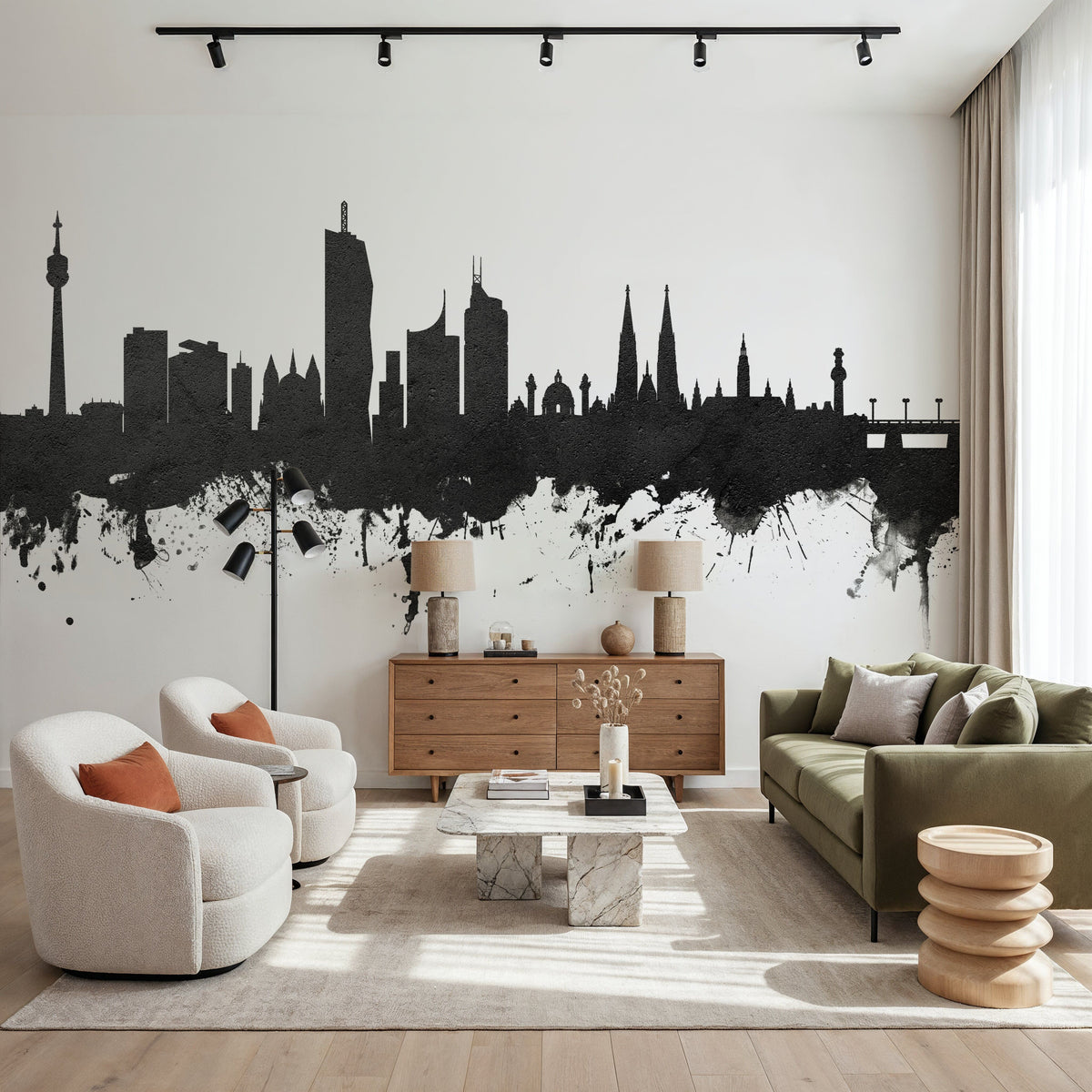 Vienna Austria Skyline Black & White Mural Wallpaper - room preview 02