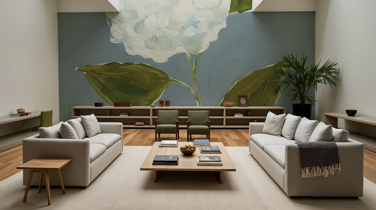Dusty Blue Hydrangea II Mural Wallpaper - room preview 02