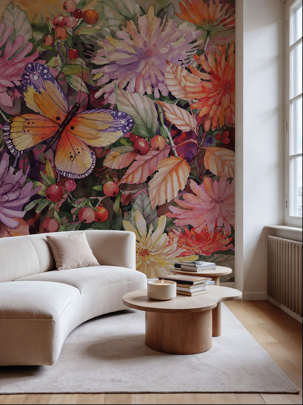 Butterfly and Dahlia Mural Wallpaper - room preview 02
