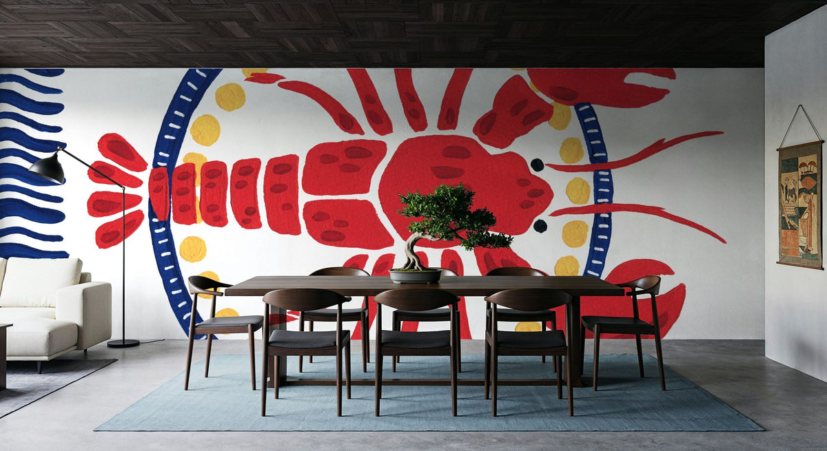 Kitschy Coastal Lobster Mural Wallpaper - room preview 02