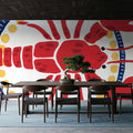 Kitschy Coastal Lobster Mural Wallpaper - room preview 02