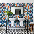 Blue Circle Ikat Mural Wallpaper - room preview 02