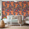 Otomi Cool Tigers, Orange & Navy Mural Wallpaper - room preview 02