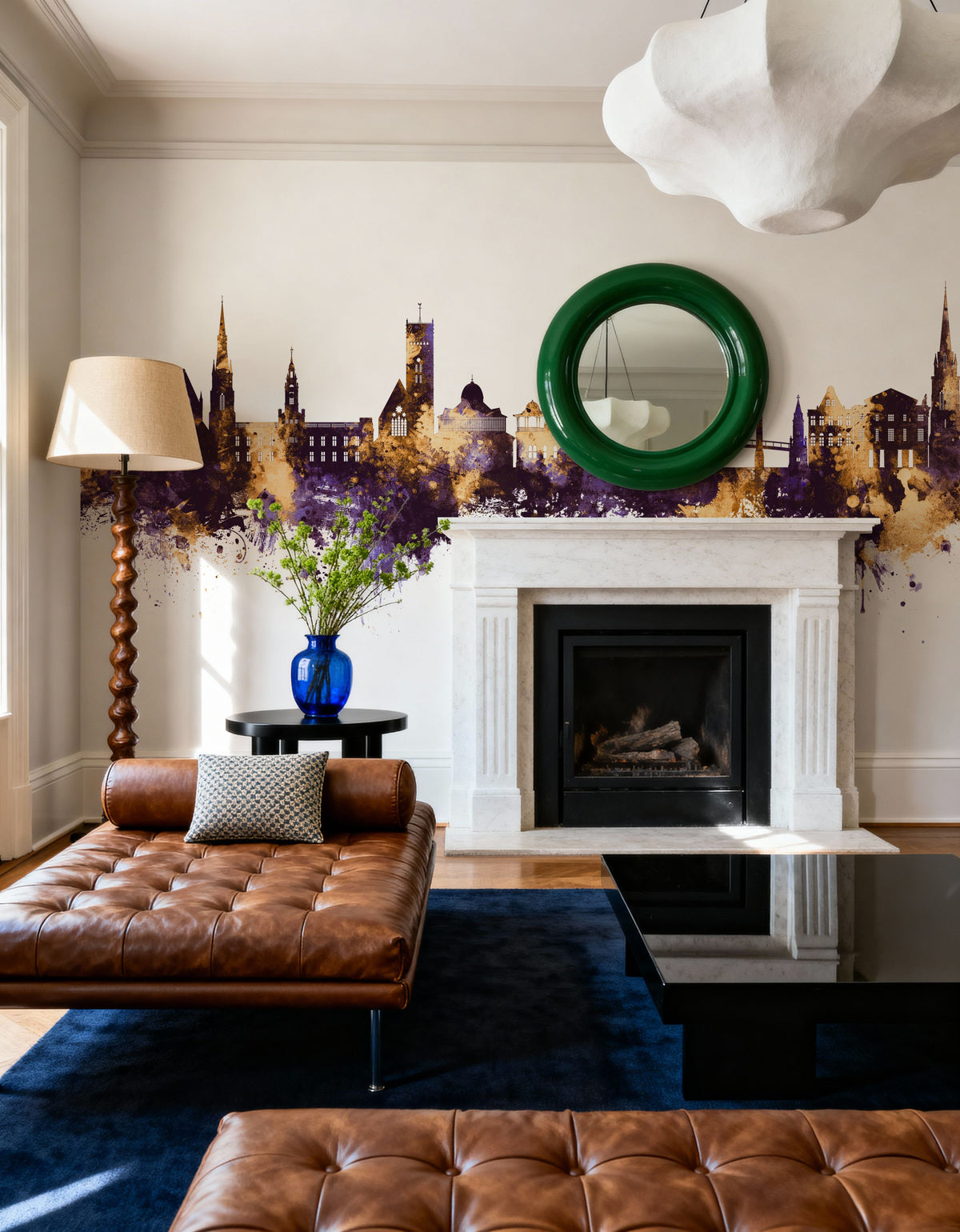 Torquay England Skyline Purple & Gold Mural Wallpaper - room preview 02