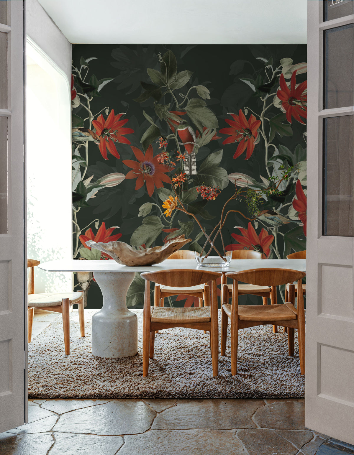Contemporary Clematis Mural Wallpaper - Neutral Tone - room preview 02