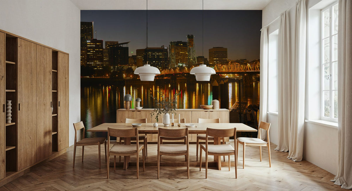 Riverfront Nightscape Mural Wallpaper - room preview 02