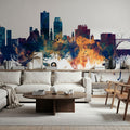 Knoxville Tennessee Skyline Blue & Bronze Mural Wallpaper - room preview 02