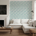 Country Flowery Turqouise Inverse Mural Wallpaper - room preview 02