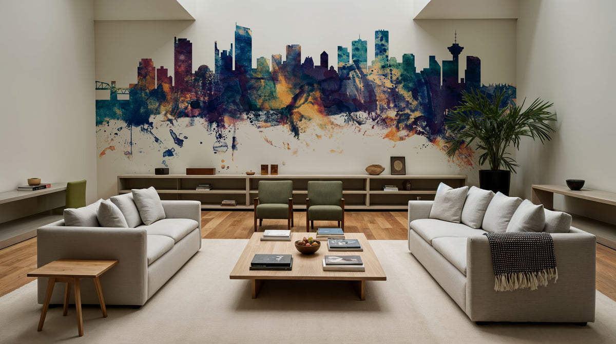 Vancouver Canada Skyline Blue & Bronze Mural Wallpaper - room preview 02