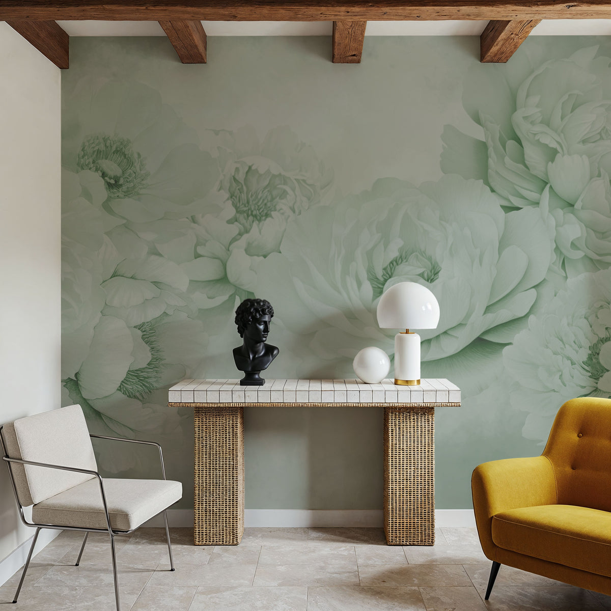 Transcendent Peony, Pistachio Mural Wallpaper - room preview 02
