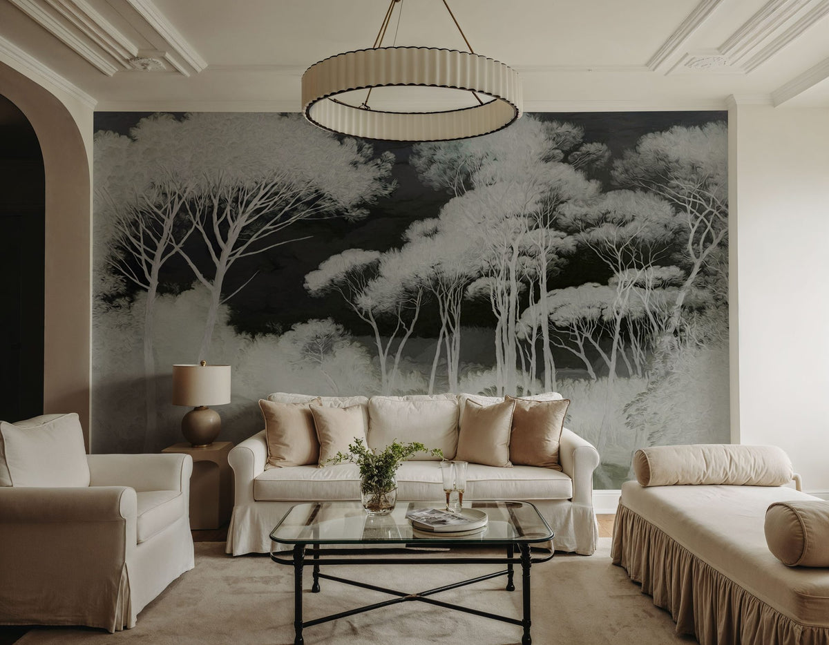 Seeing Through the Forest Green Mural Wallpaper - room preview 02
