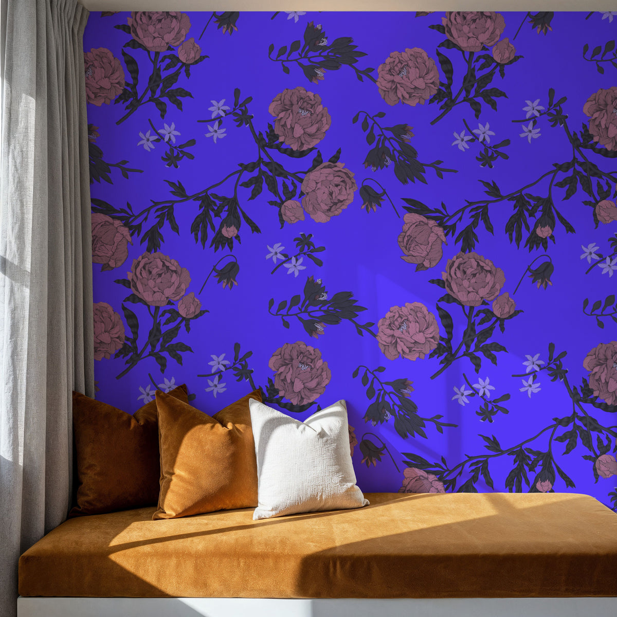 Peony Passion, Ultramarine Mural Wallpaper - room preview 02