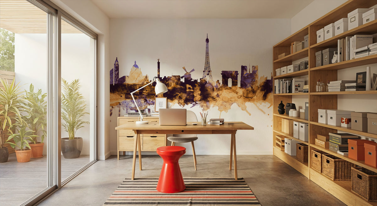 Paris Skyline Purple & Gold Mural Wallpaper - room preview 02