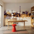 Paris Skyline Purple & Gold Mural Wallpaper - room preview 02