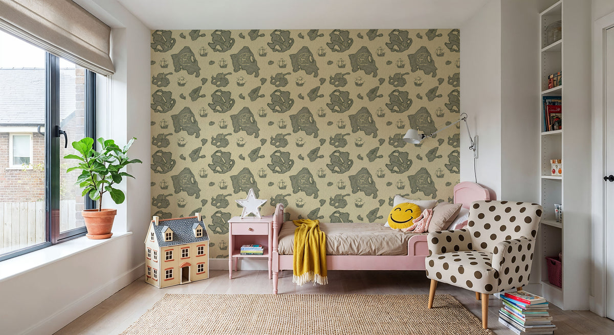 Treasure Map Washed Mural Wallpaper - room preview 02