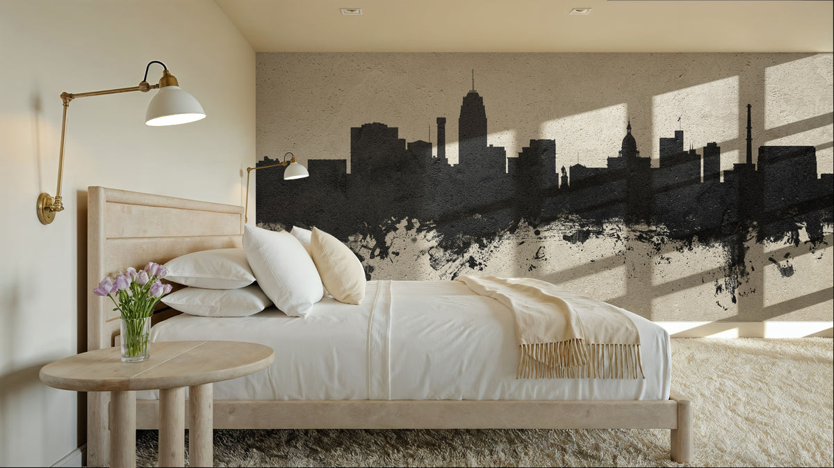 Lansing Michigan Skyline Concrete Mural Wallpaper - room preview 02