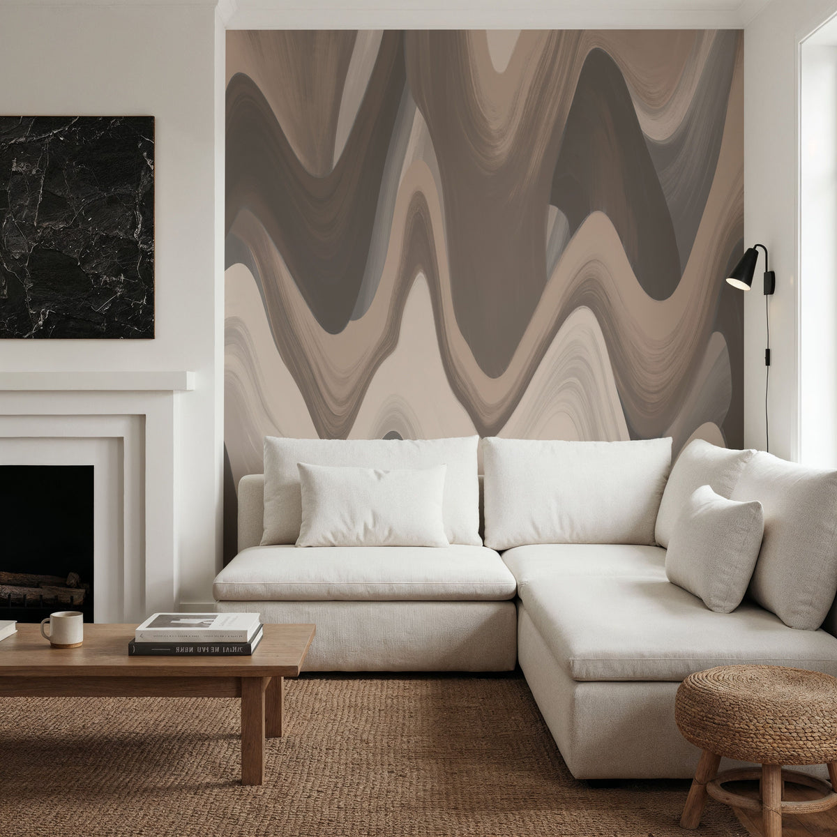 Abstract Paints, Mocha Mural Wallpaper - room preview 02