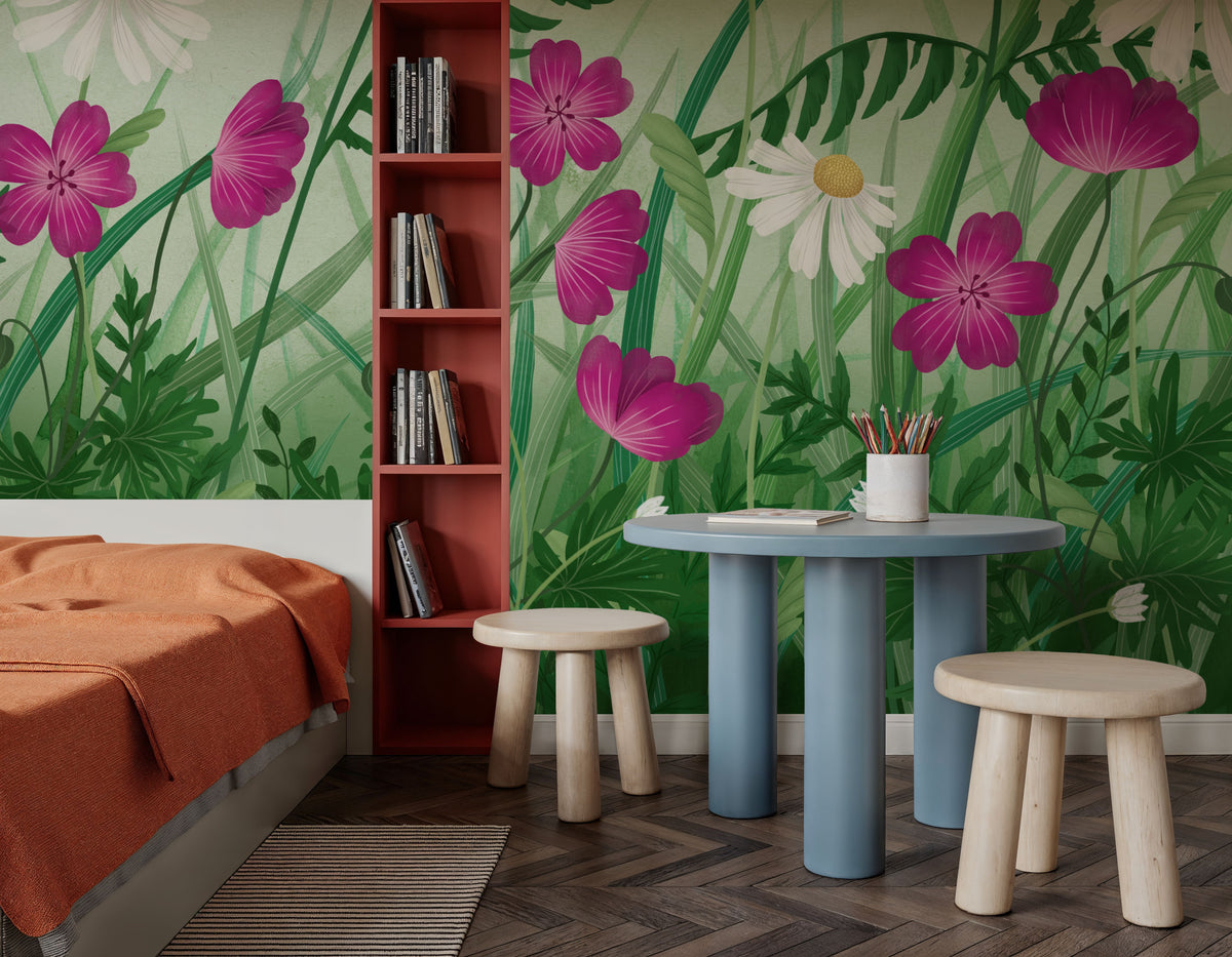 Geranium Meadow, Green Mural Wallpaper - room preview 02