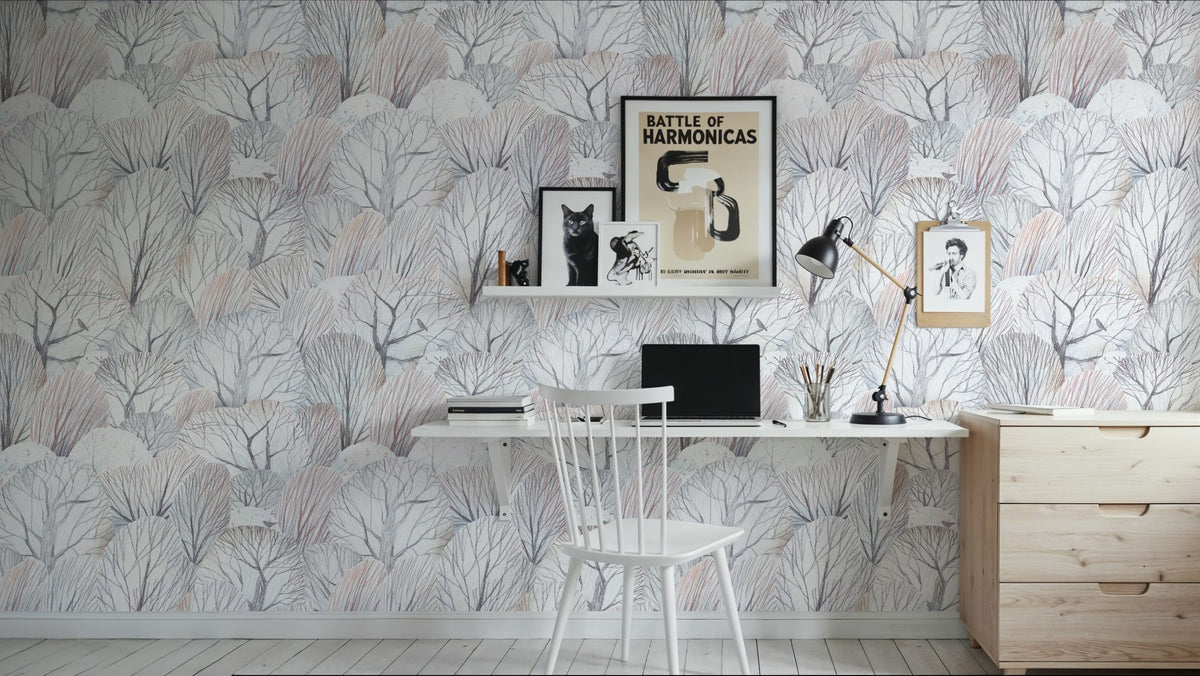 White Forest Treetops Mural Wallpaper - room preview 02