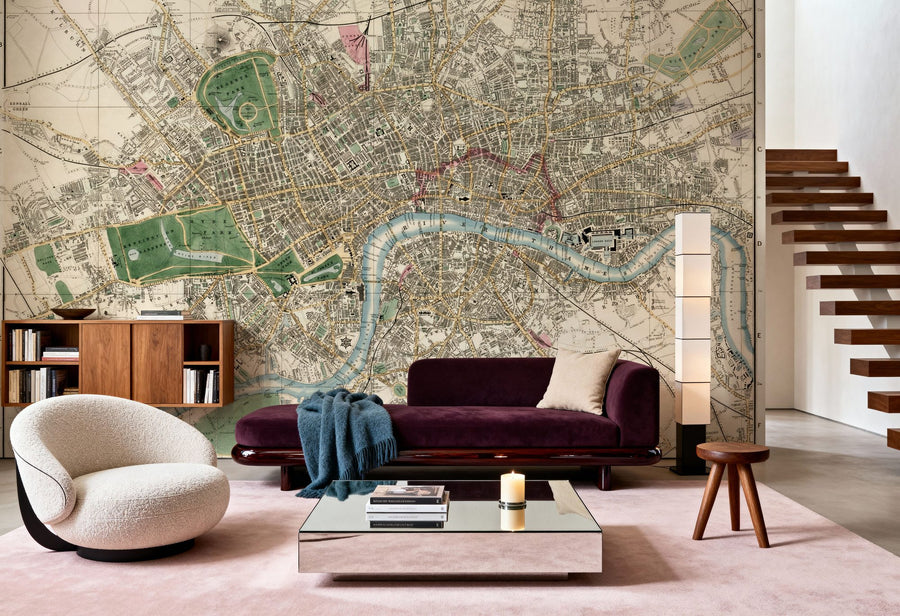 World Map Wallpaper Mural – Map Wall Mural – 1853 Map of London
