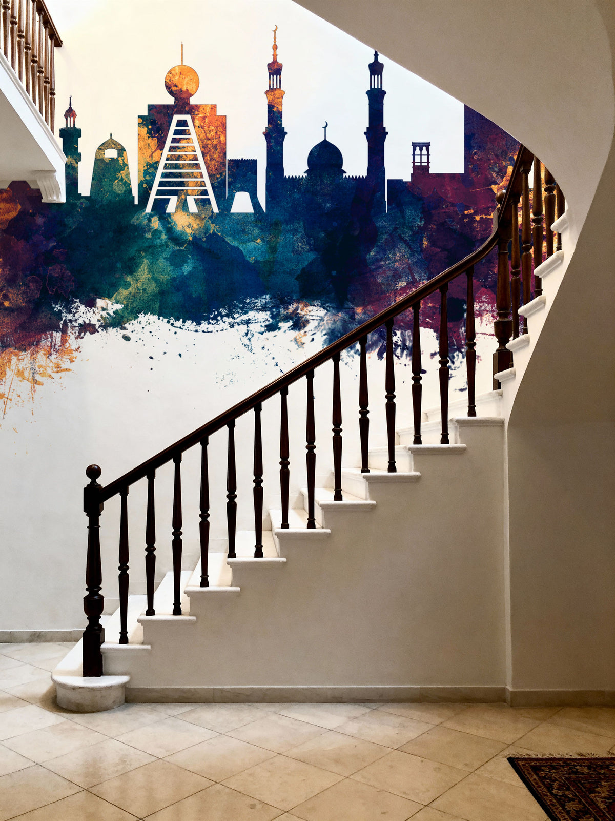 Ras Al Khaimah Skyline Blue & Bronze Mural Wallpaper - room preview 02