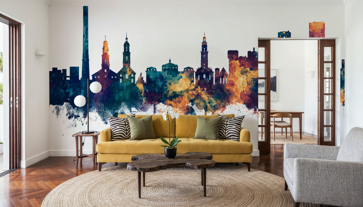 Erlangen Germany Skyline Blue & Bronze Mural Wallpaper - room preview 02