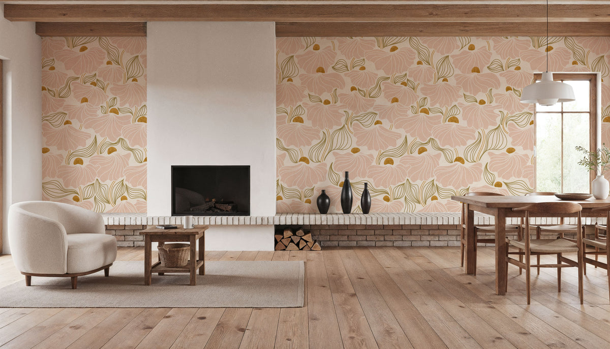 Natural Flow Meadow, Blush Mural Wallpaper - room preview 02