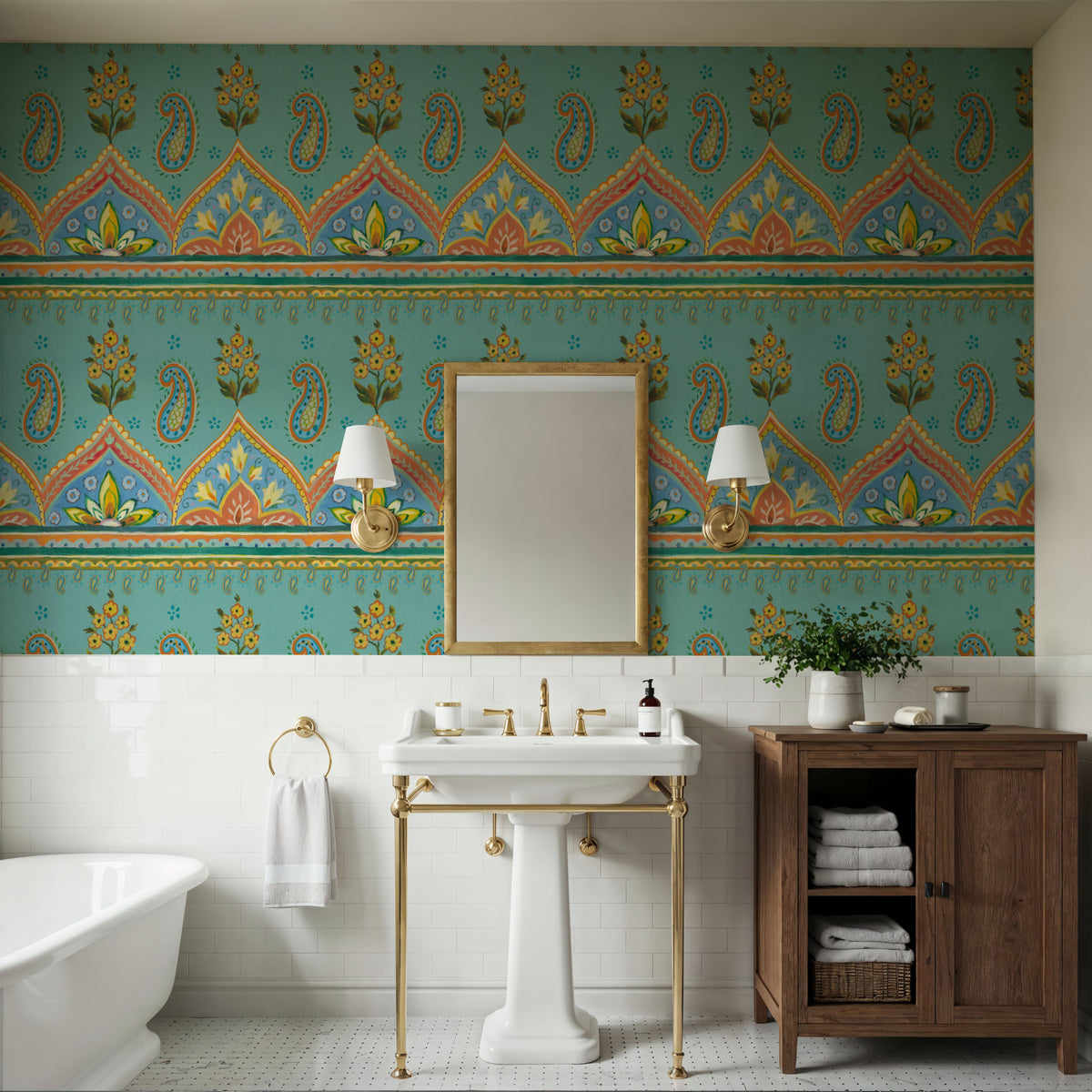 Floral Paisley Blue Mural Wallpaper - room preview 02