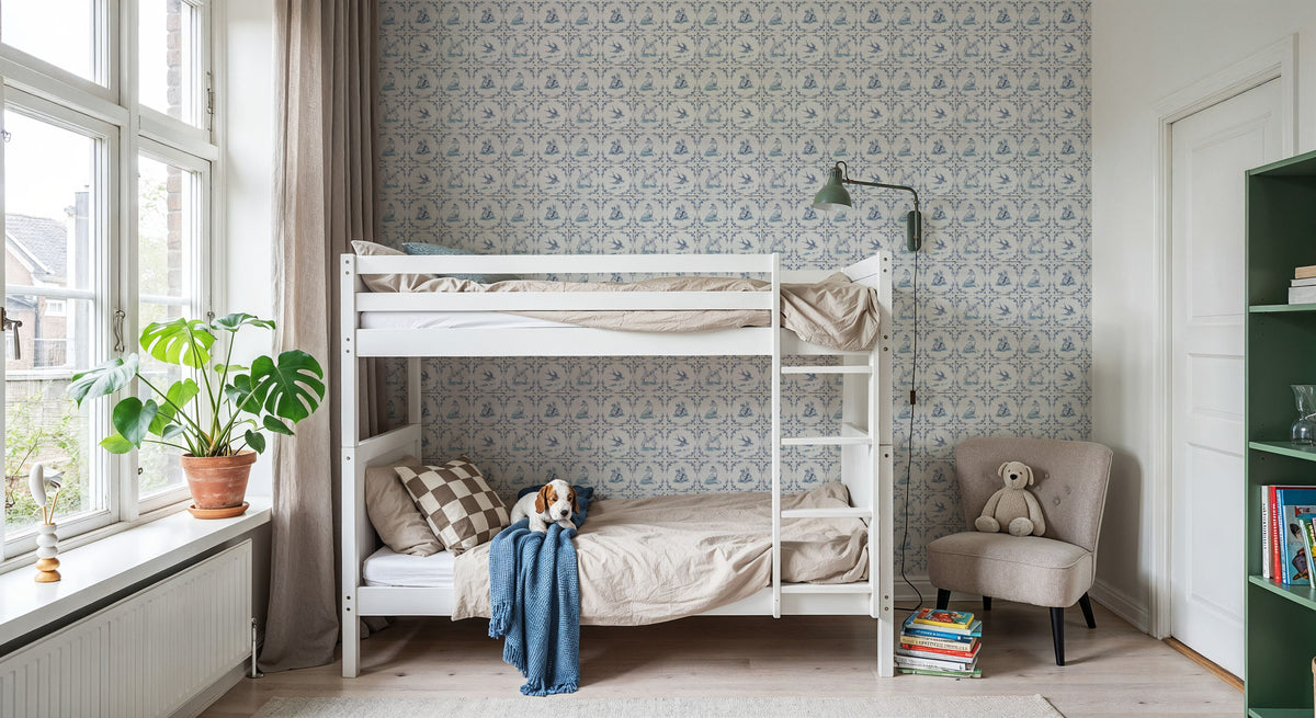 Forest Animals Telft, Tiles, Blue Mural Wallpaper - room preview 02