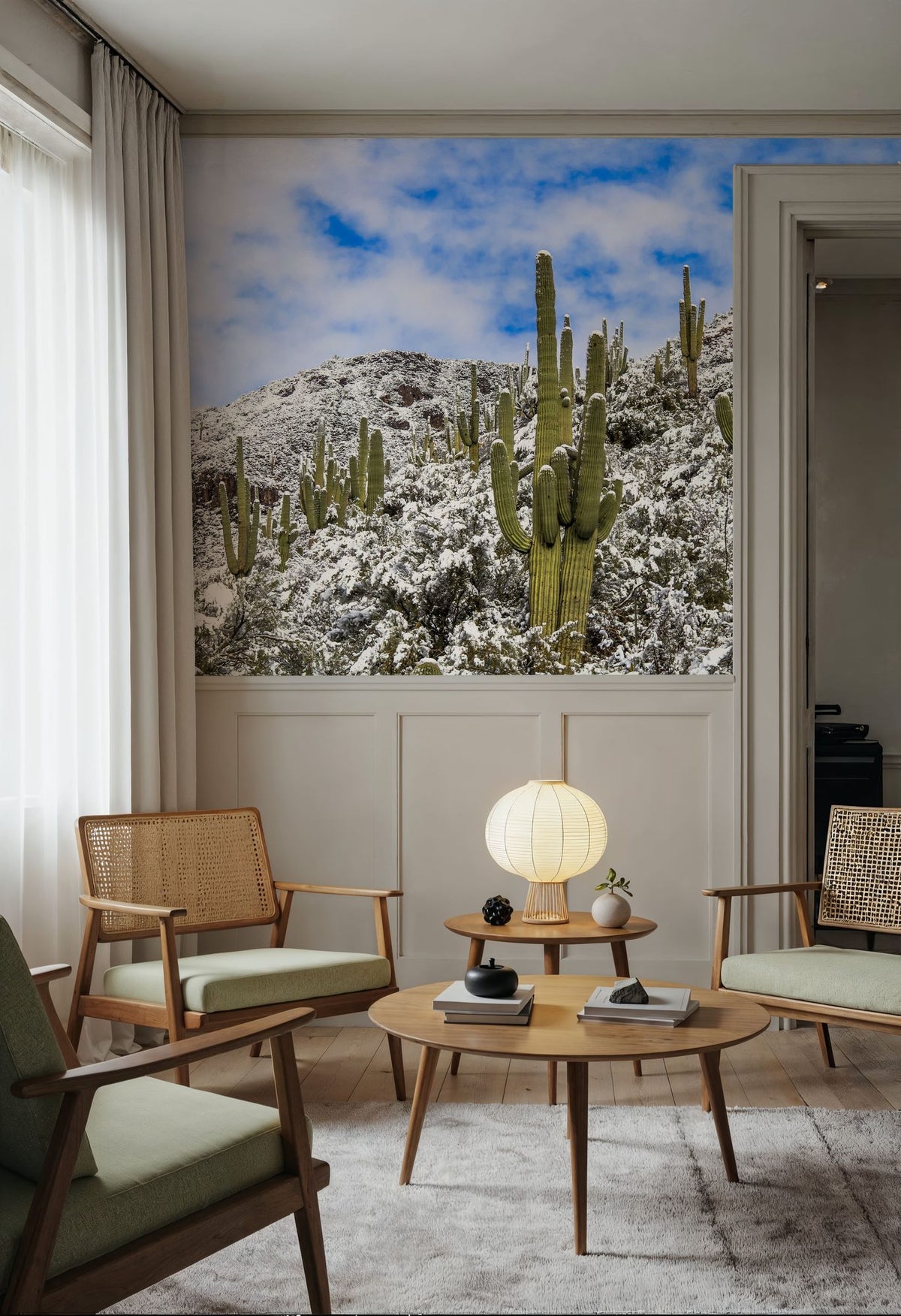 Snowy Desert Cactai Mural Wallpaper - room preview 02