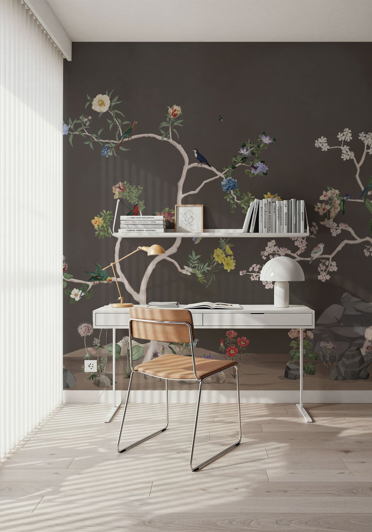 Birds in the Garden Dark Mural Wallpaper - room preview 02