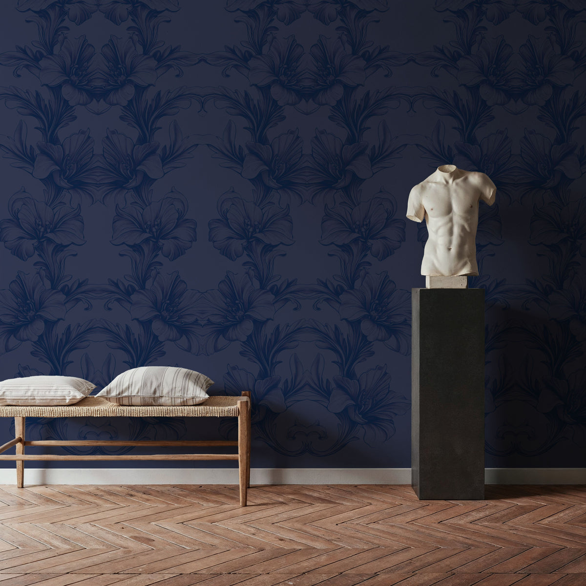 Flower Bridges Blue Mural Wallpaper - room preview 02